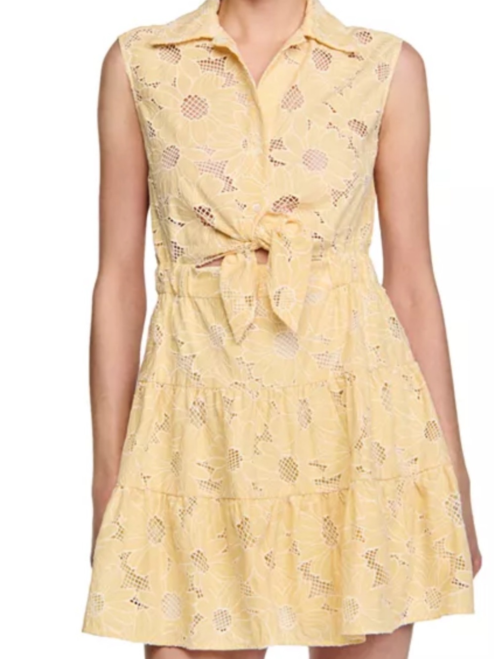 Sandro Vanilla Floral Embroidery Collared Mini Dress sz m